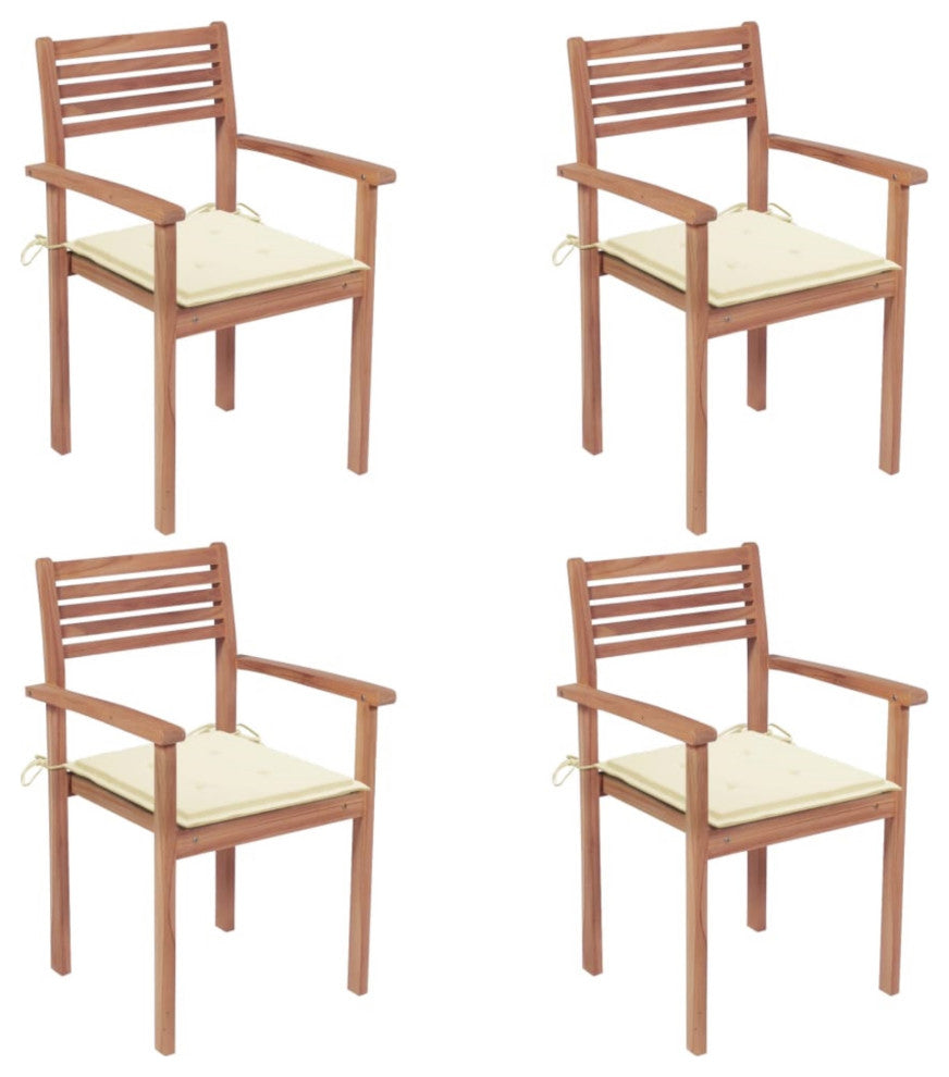 Vidaxl Garden Chairs, Set of 4, With Cream Cushions Solid Teak Wood