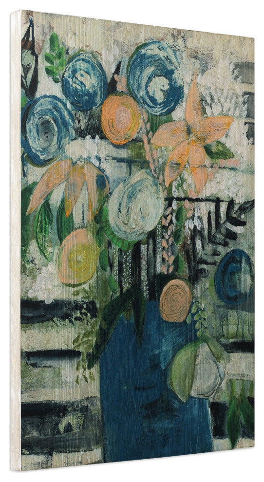 Modern Floral Stripe Wall Art Fine Giclee Printed on Hand Finished Ash Wood