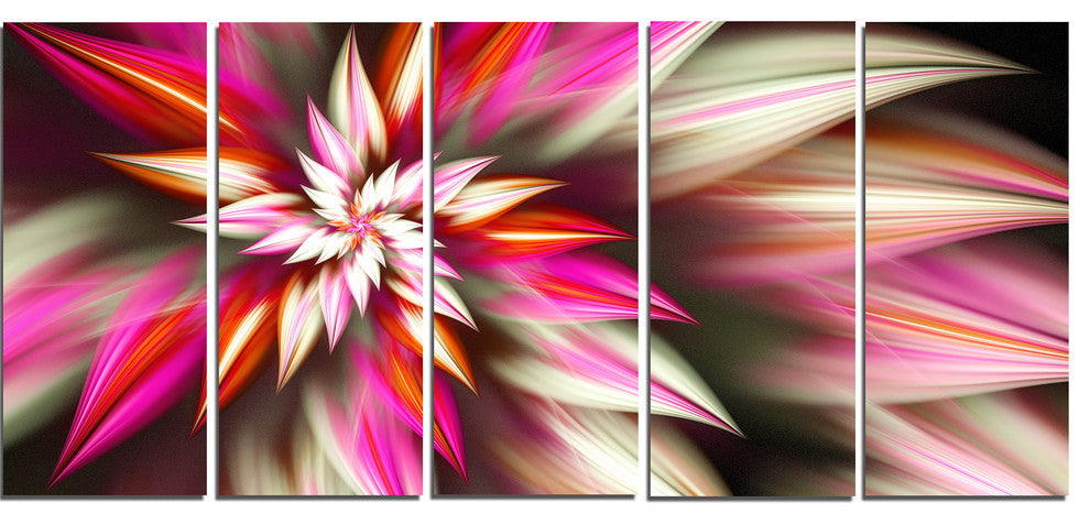 Exotic Red Fractal Spiral Flower, Abstract Canvas Art Print, 60"x28", 5 Panels