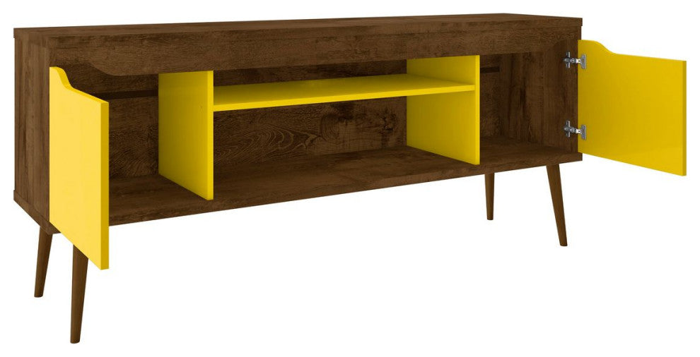 Bradley 63" TV Stand, Rustic Brown and Yellow