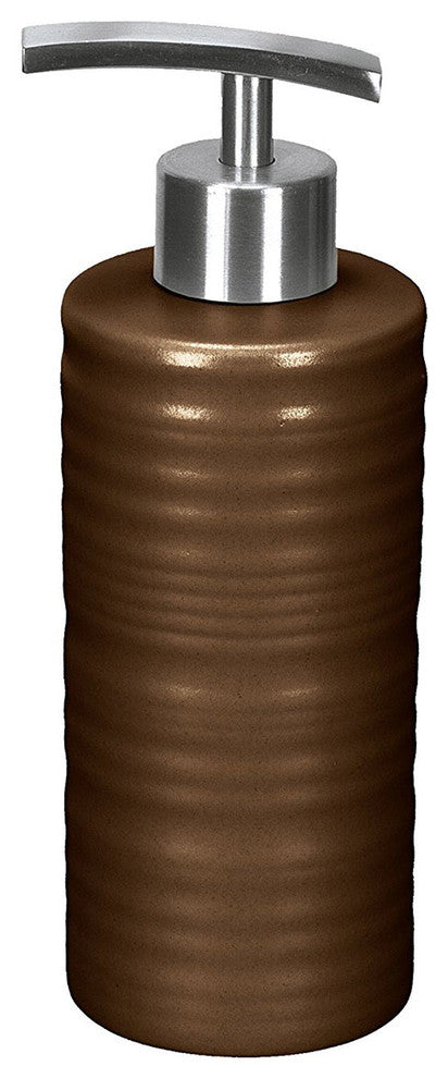 Round Porcelain Bathroom Accessories, Sahara, Soap Dispenser Tall, Nut Brown