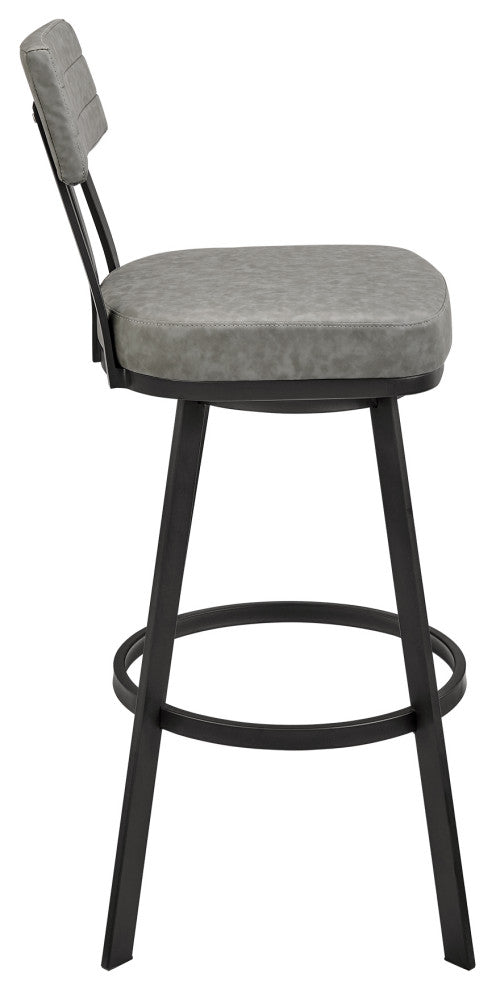 Jinab Swivel Bar Stool in Black Metal with Grey Faux Leather