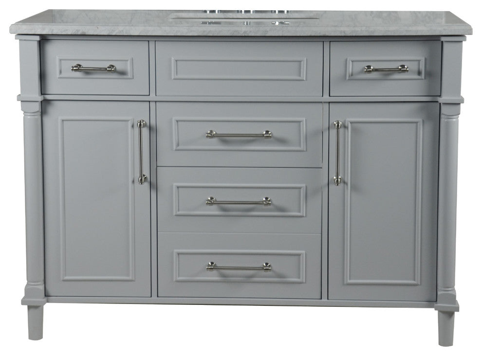 48" Single Vanity, Light Gray With White Carrara Marble Top