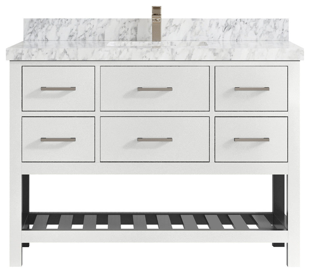 Parker 48 Single Sink Bath Vanity in White 2" Carrara Marble