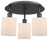 Cobbleskill-3 Light 17" Flush Mount-Matte Black, Matte White Glass Shade