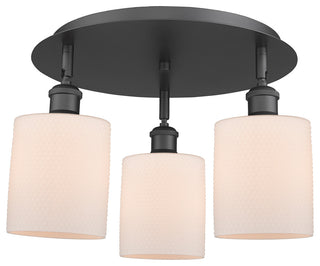 Cobbleskill-3 Light 17" Flush Mount-Matte Black, Matte White Glass Shade