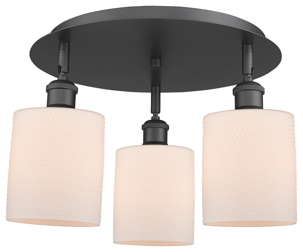 Cobbleskill-3 Light 17" Flush Mount-Matte Black, Matte White Glass Shade
