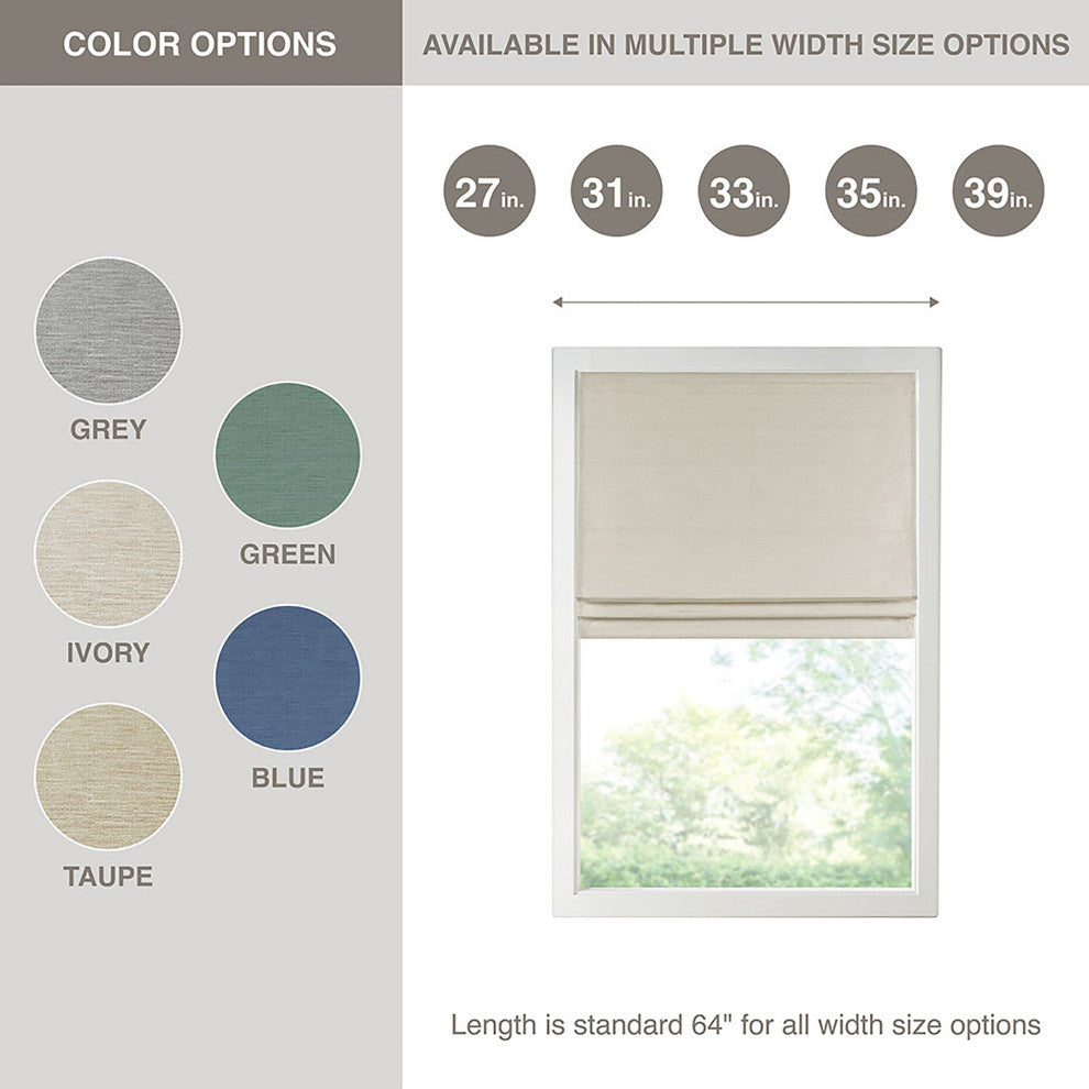 Madison Park Como Faux Silk Cordless Roman Shade, Taupe, 33 X 64"