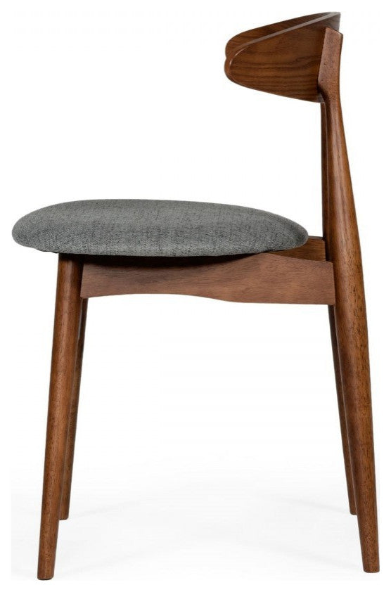 Set of Two Gray Walnut Fabric Dining Chairs