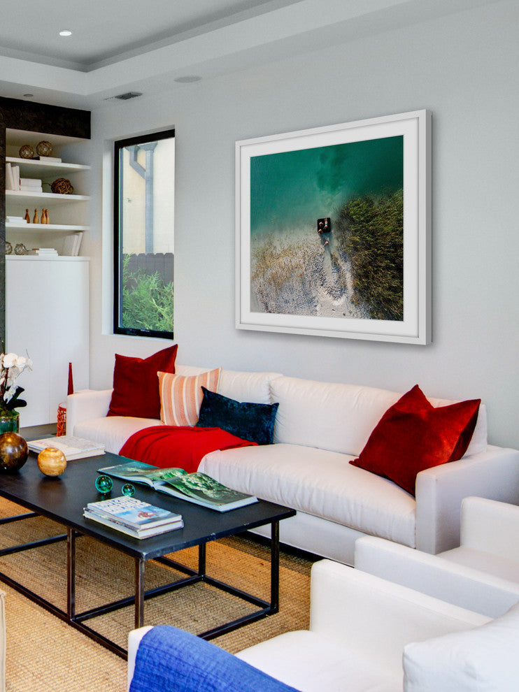 "Aqua Lake Chill" Framed Print by Karolis Janulis