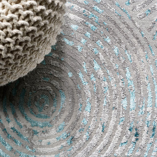 Timeworn Modern Abstract Area Rug, Gray/Turquoise, 2'x10'