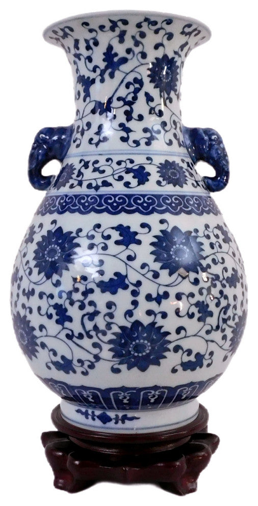 Daisy Chain Chinese Elephant Handle Vase Of Jingdezhen 13"�H