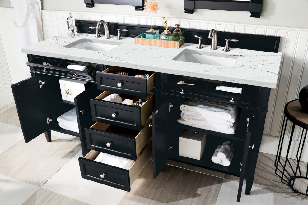James Martin 650-V72-BKO-3ENC 72" Black Onyx Double Vanity w/ 3 CM Quartz Top