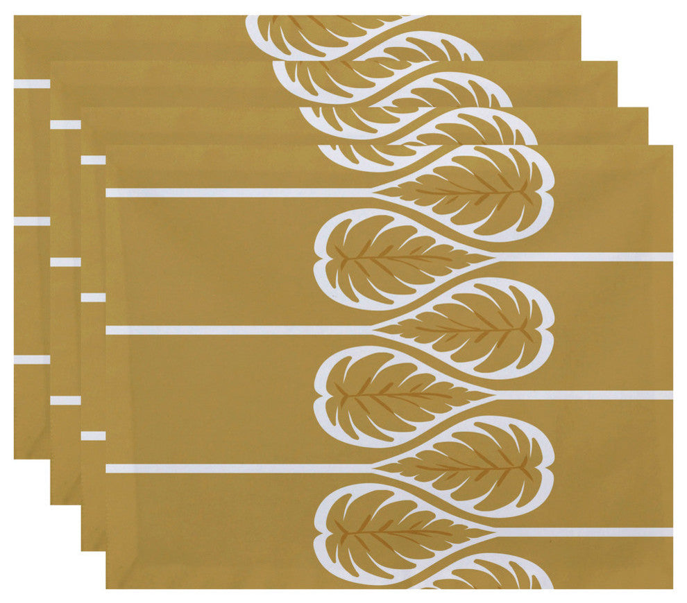 18"x14" Fern 1, Floral Print Placemat, Gold, Set of 4
