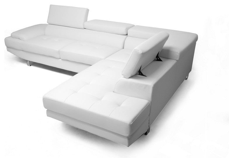 Selma White Leather Modern Sectional Sofa