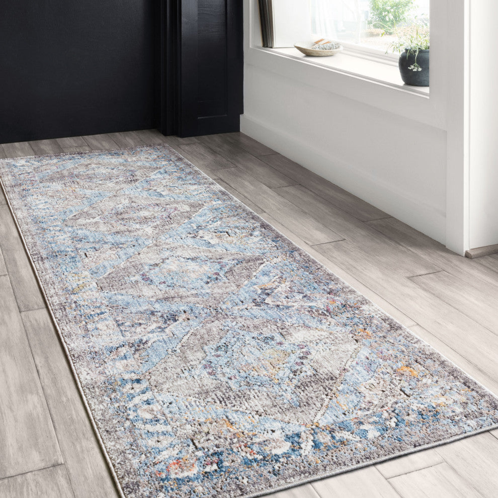 Polyester Pile Dante Area Rug by Loloi II, Granite/Light Blue, 9'6"x13'3"