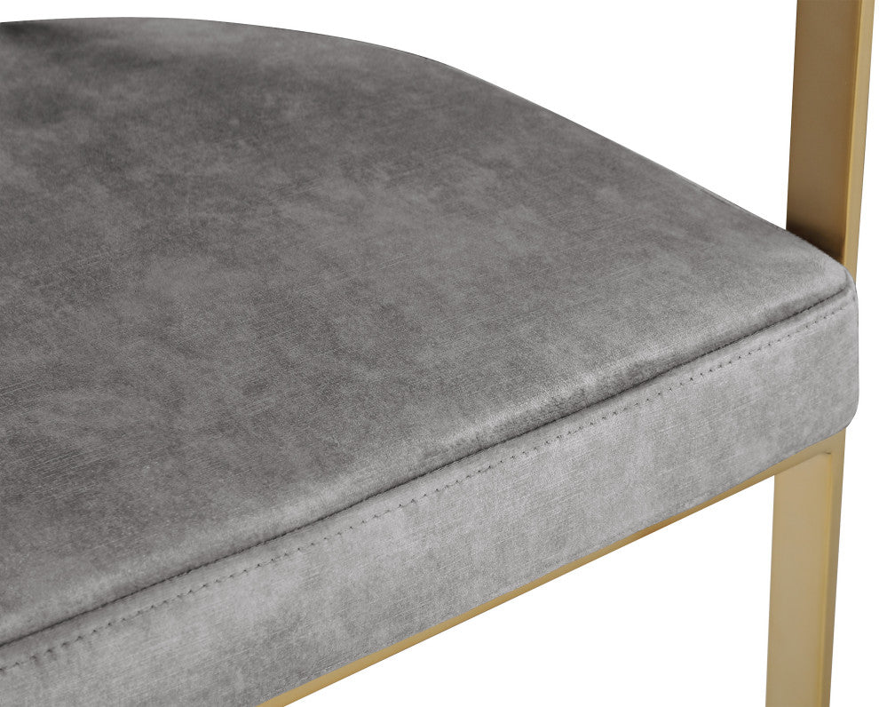 Marcello Upholstered Counter Stool, Gray, Velvet, Brushed Brass