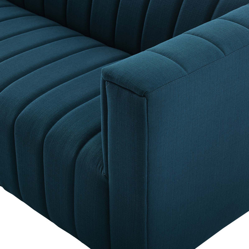 Tufted Sofa, Fabric, Navy Blue, Modern, Living Lounge Hotel Lobby Hospitality