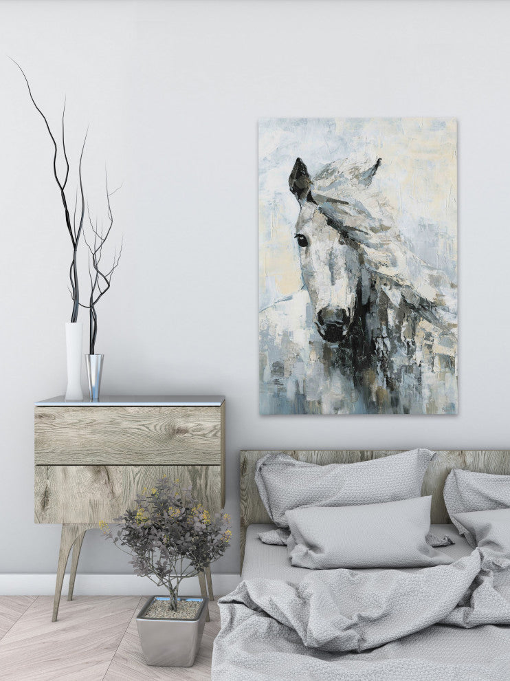 "Great White Horse" Painting Print on Wrapped Canvas, 8"x12"