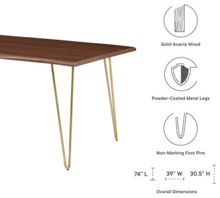 Ardor 74" Live Edge Acacia Wood Dining Table, Gold Walnut