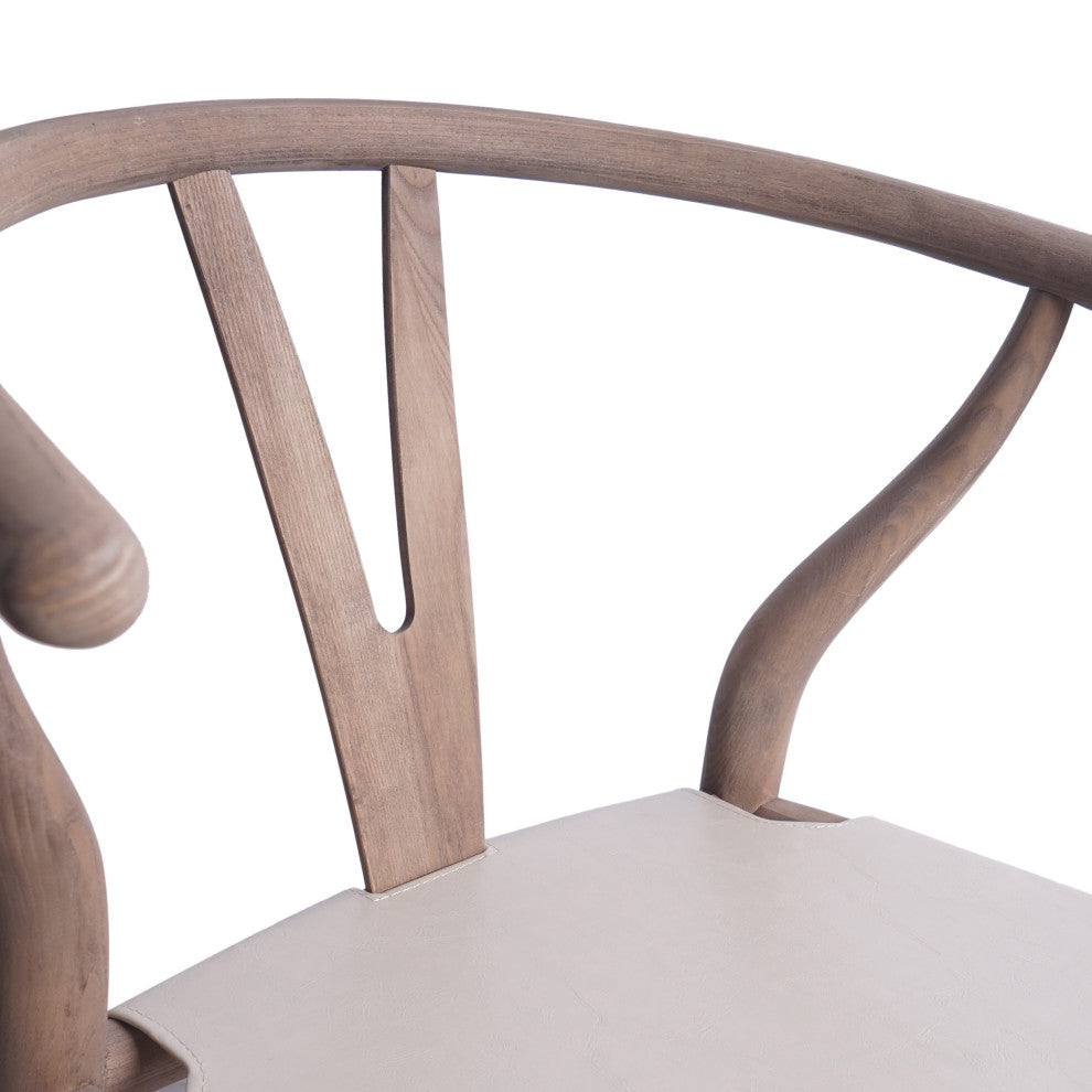 Quince Mid Century Boho Ash Wood Dining Chairs, Set of 2, Tan + Antique