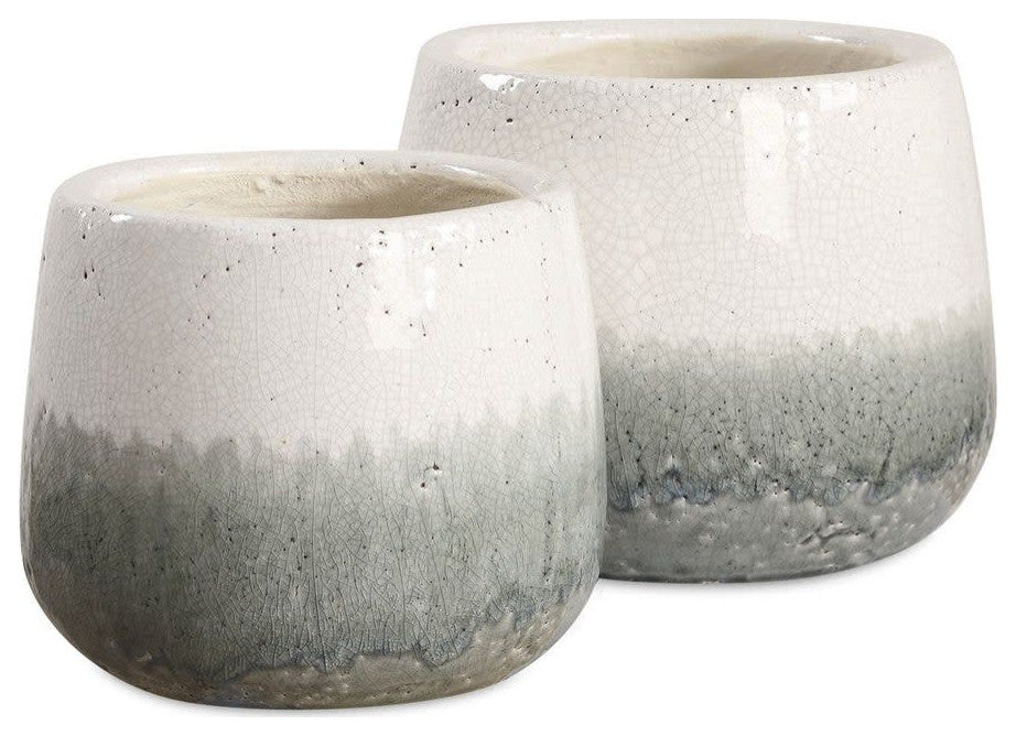 Uttermost 18189 Nimbus 6-1/4" Tall Ceramic Vase - Set of 2 - Aged White / Gray