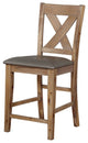 Wood Counter Height Chair With Leather Padded Seat, Pack of Two, Weathered Brown
