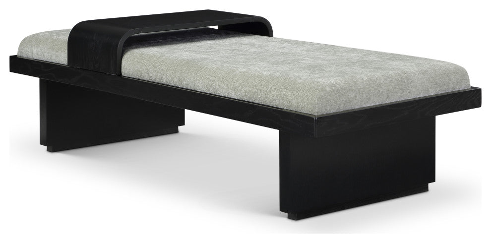 Arlington Chenille Fabric Upholstered Bench, Green, Black Finish