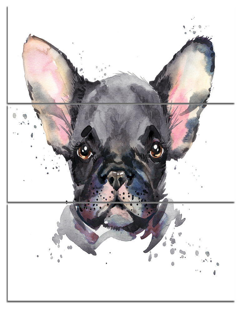 Cute Watercolor Puppy Dog, Animal Canvas Wall Art, 28x36, 3 Panels