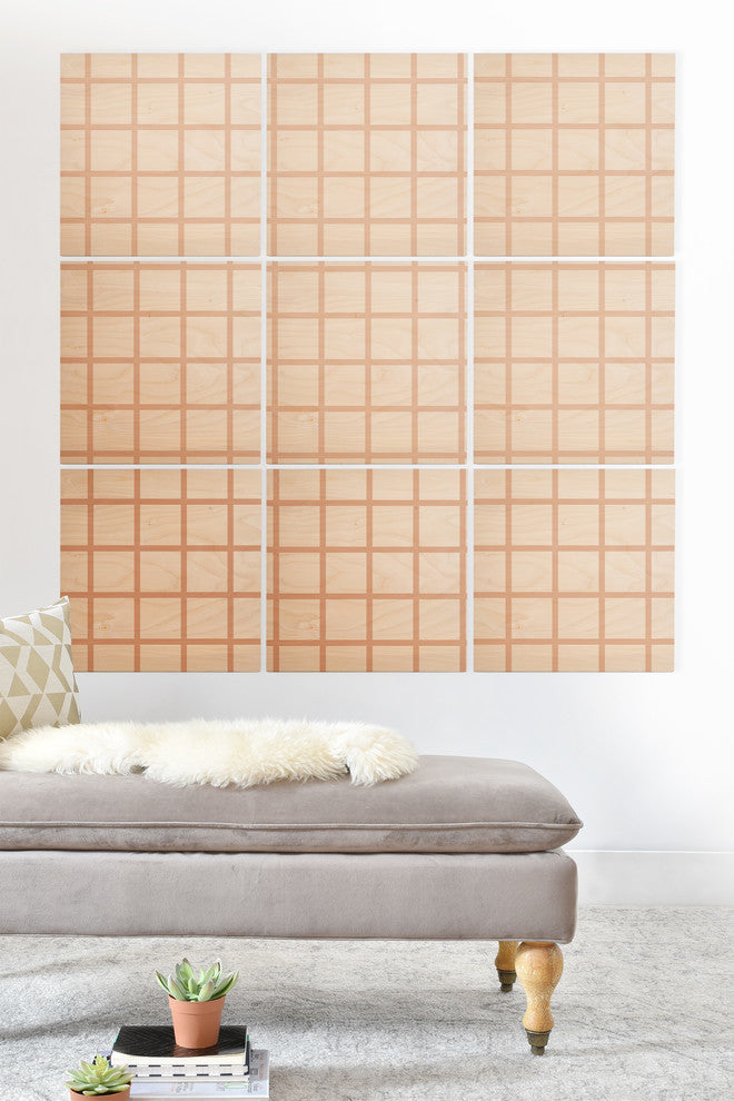 Deny Designs Little Arrow Design Co Blush Grid Wood Wall Mural, 3'x3'