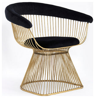 Benzara BM279256 Cid 28" Modern Dining Chair, Slatted Gold Cone Base, Black