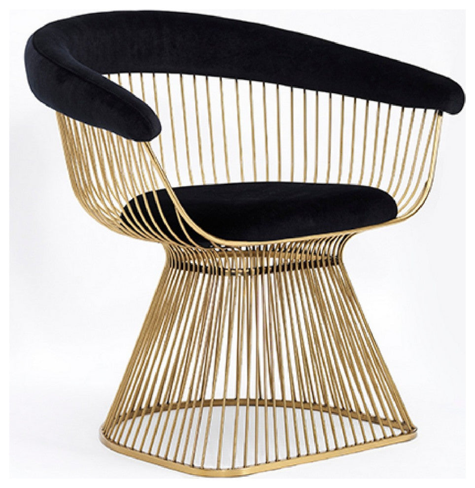 Benzara BM279256 Cid 28" Modern Dining Chair, Slatted Gold Cone Base, Black