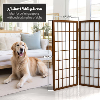 3' Tall Window Pane Shoji Screen, Walnut, 6 Panels