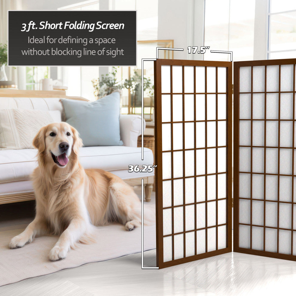 3' Tall Window Pane Shoji Screen, Walnut, 6 Panels