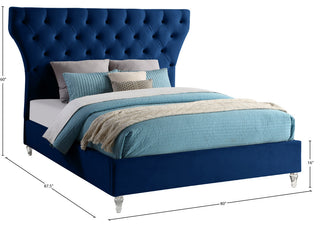 Kira Velvet Upholstered Bed, Navy, Queen