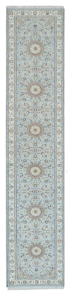 Blue Nain Design 250 KPSI Natural Wool Hand Knotted XL Runner Rug 2'9"x14'