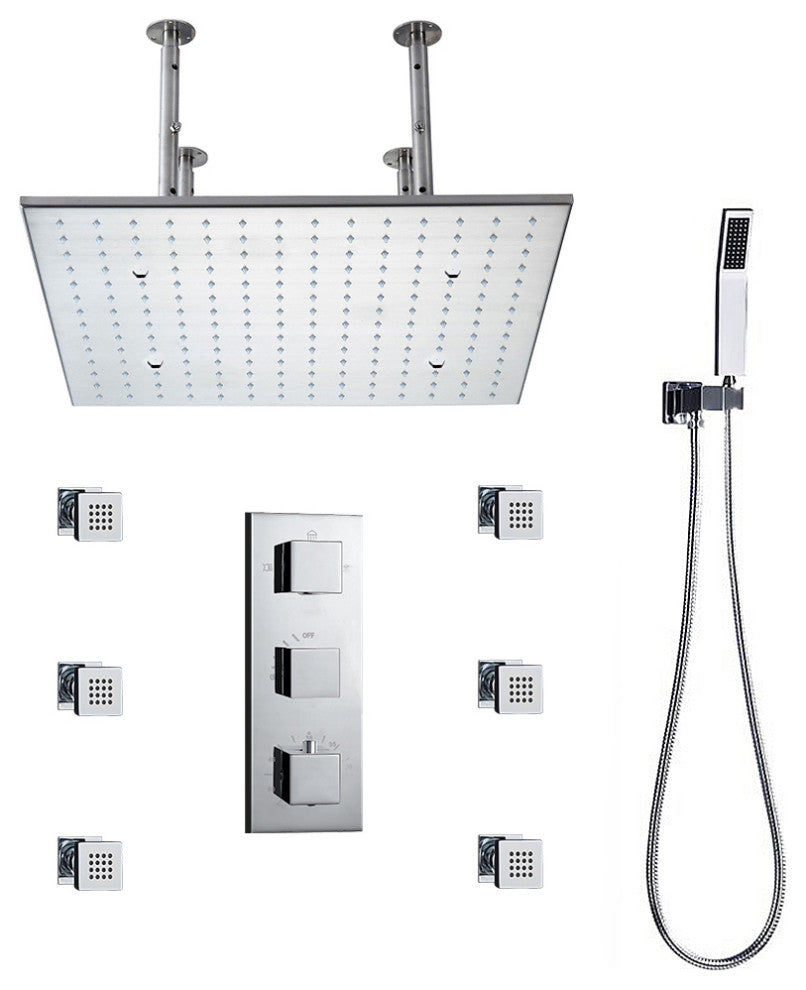 Saint Denis 20"X40" Large Chrome LED Rain Shower Head With Body Jets