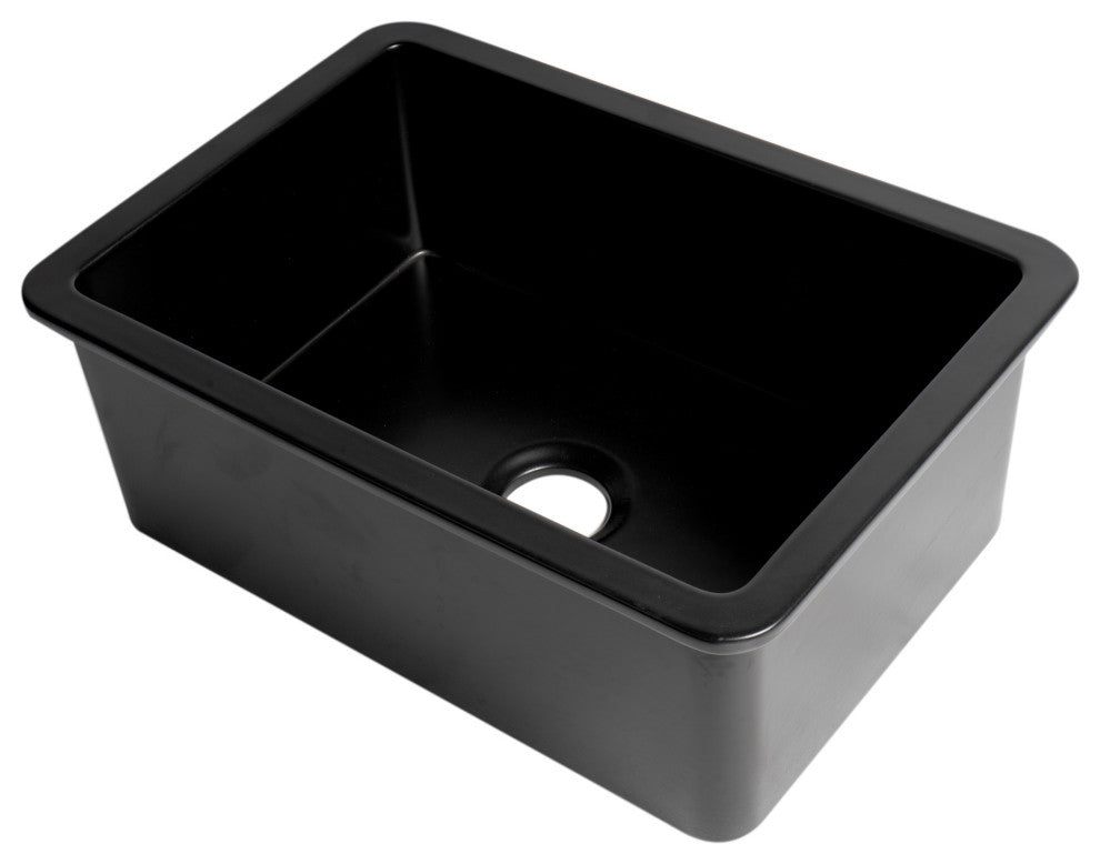 Undermount/Drop Fireclay Prep Sink, Black Matte, 27"x18", Square
