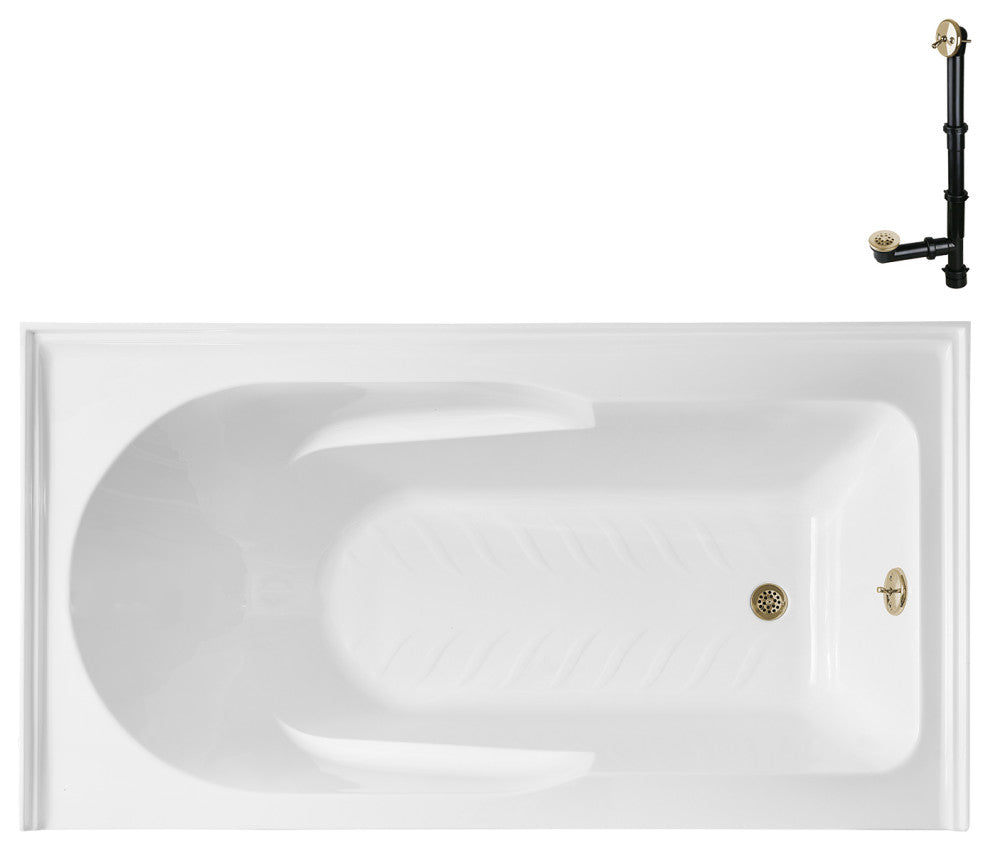 GA-309-20-PBR 60"x32" Acrylic Alcove Bathtub, Polished Brass Drain