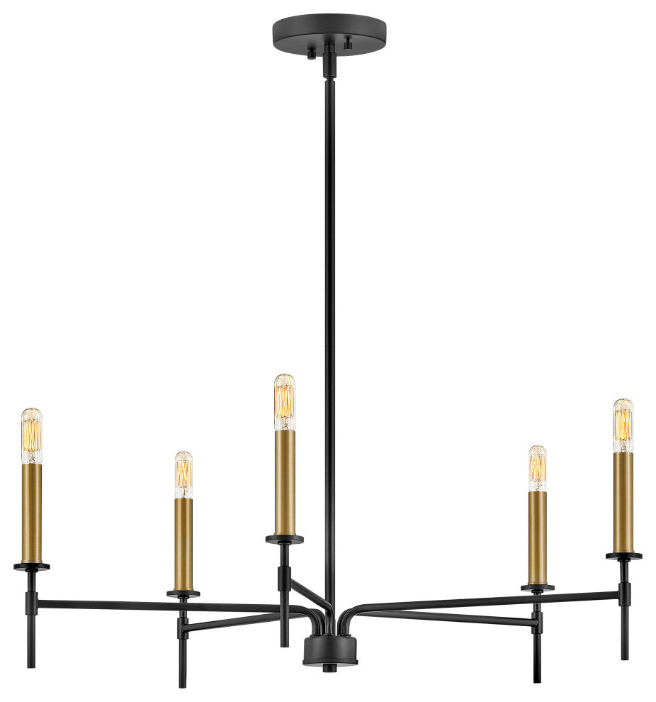 Lark Hux 28" Medium Single Tier Chandelier, Black + Lacquered Brass