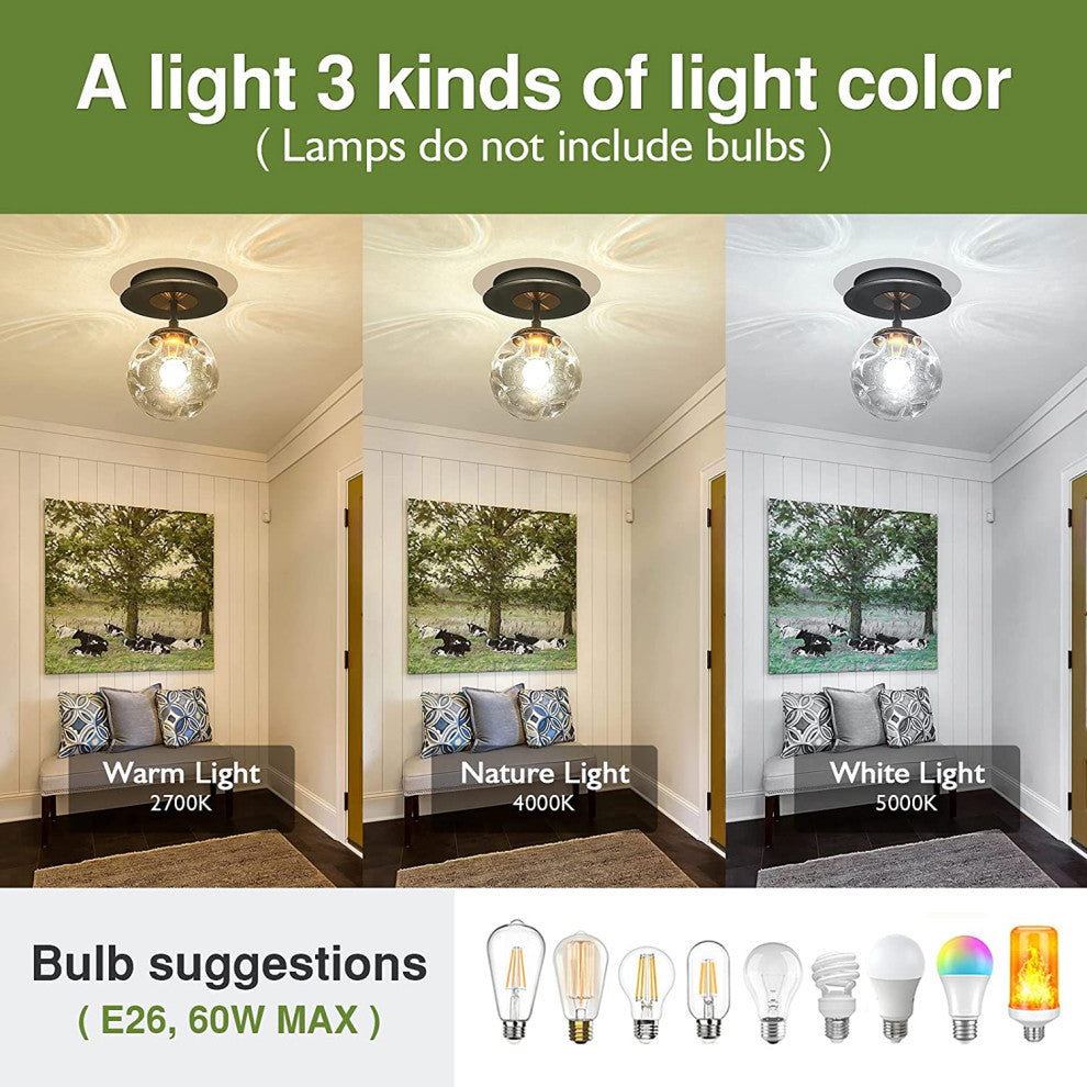 Mini globe glass ceiling light industrial balck semi flush mount ceiling light f