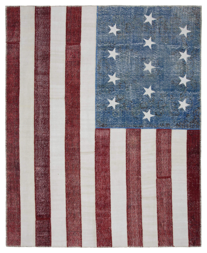 Rug N Carpet - Handwoven Anatolian 8' 0'' x 9' 10'' Flag Patchwork Rug