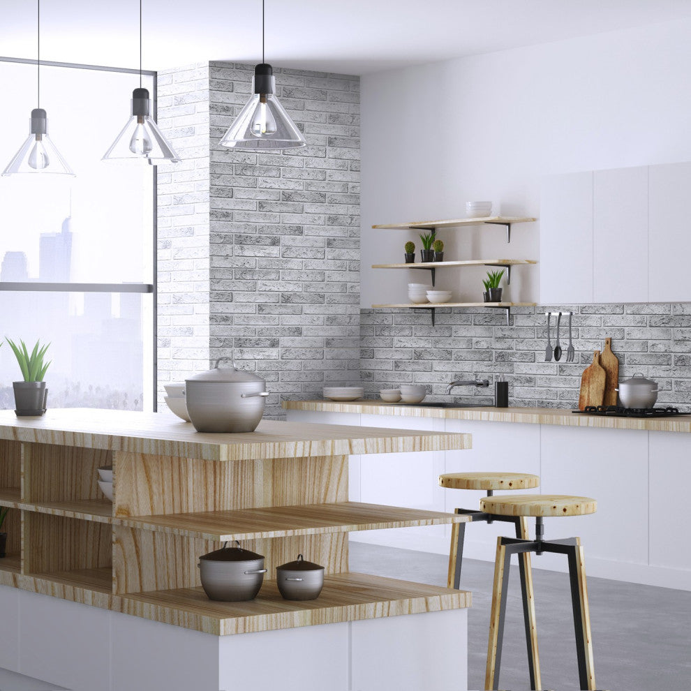 Silver Brick 3D Wall Panels, Set of 5, Covers 26 Sq Ft