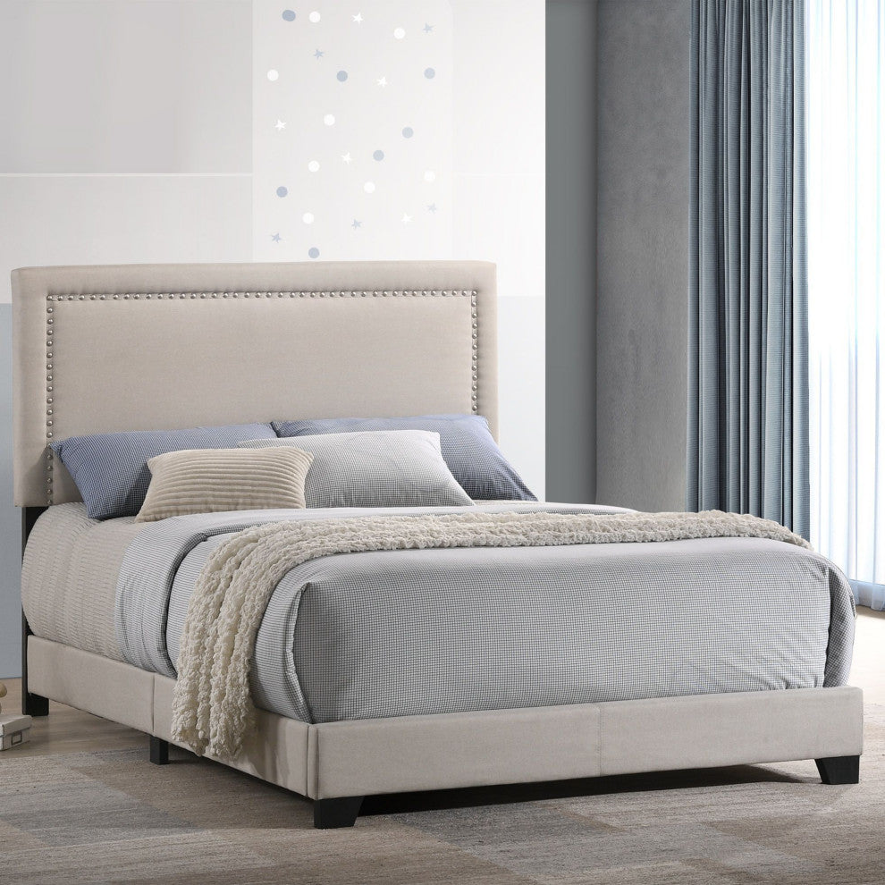 Kent Zion Upholstered Platform Bed, Beige, Full