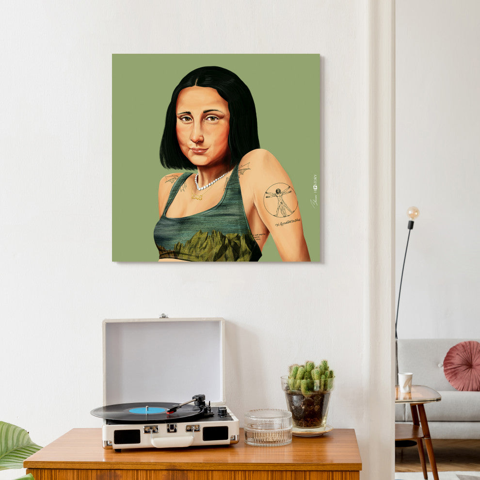"Hip Mona Lisa" Frameless Reverse Printed Tempered Art Glass Wall Art