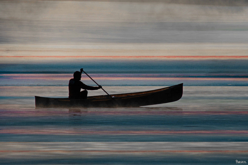 "Canoe on Lake" Fine Art Canvas Print, 36"x24"