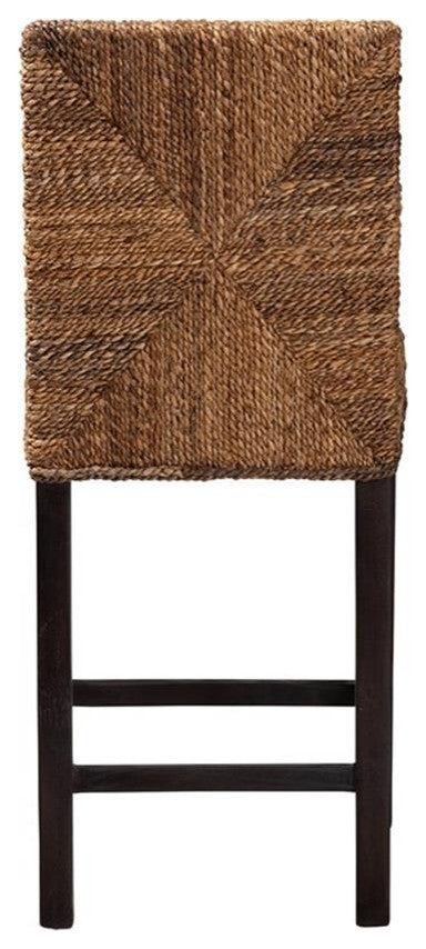 Baxton Studio Laymi Dark Brown Mahogany Wood and Seagrass Counter Stool