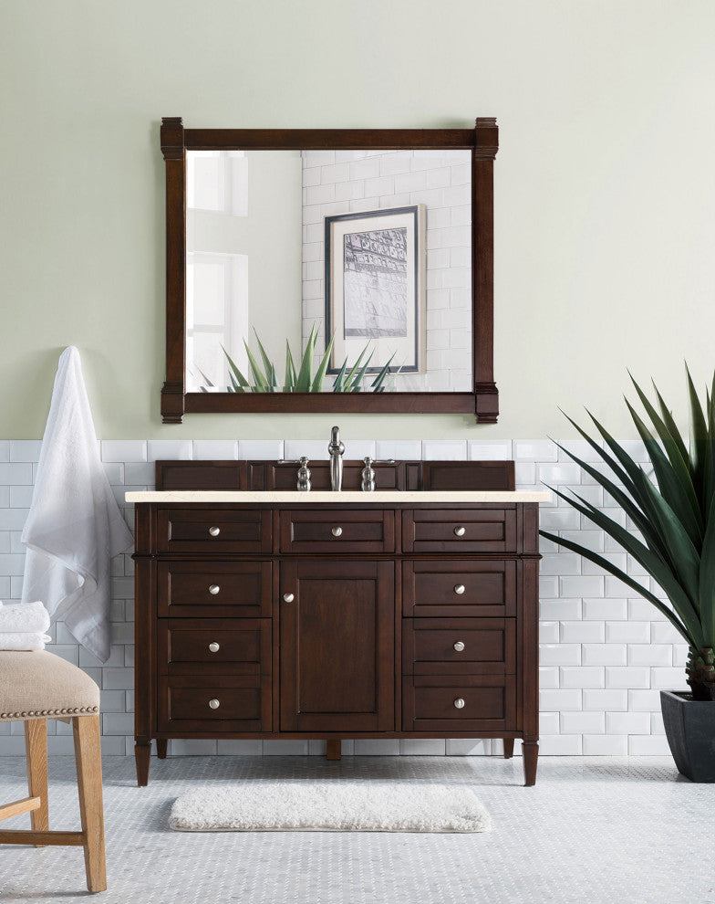 Brittany 48" Burnished Mahogany Single Vanity, Eternal Marfil Quartz