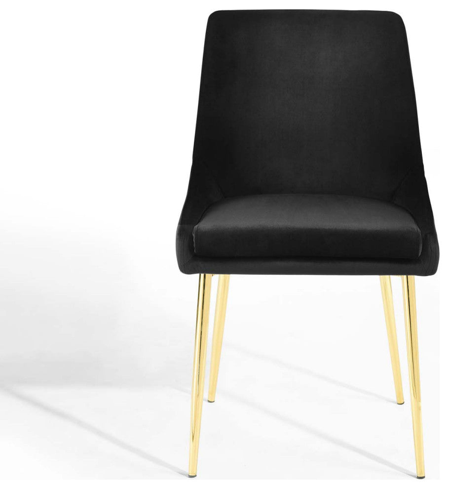 Side Dining Chair, Set of 2, Velvet, Metal, Gold Black, Cafe Bistro Restaurant