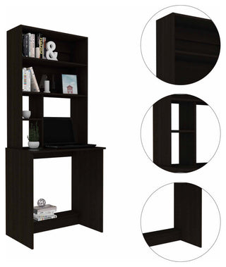 Sawgrass Computer Desk With Hutch, With 4 Shelves, Black Wengue